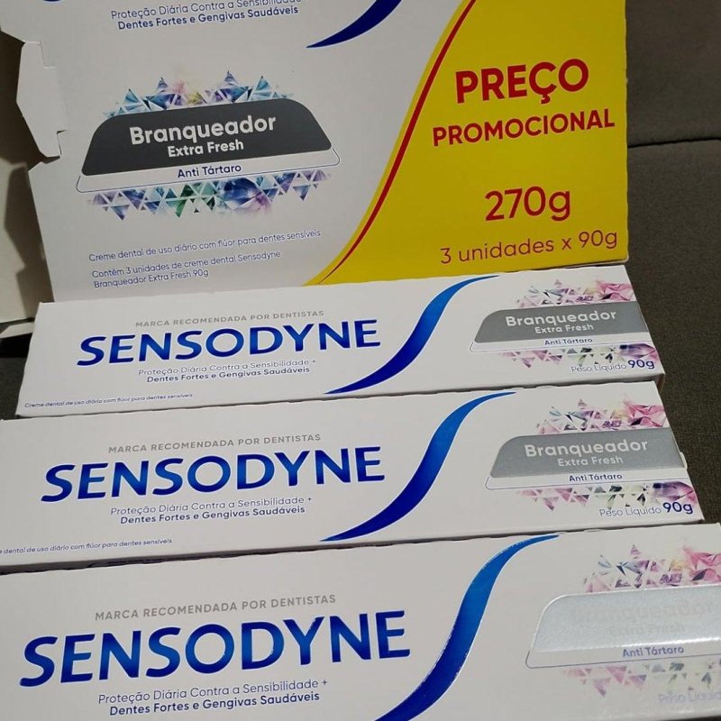 Sensodyne Creme Dental, Sensibilidade e Branqueador Extra Fresh Anti Tártaro - 3 unidades