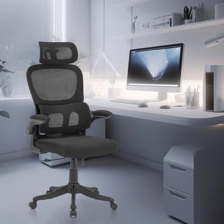 Cadeira de Escritório Ergonômica Com Apoio Lombar e Apoio de Cabeça Cinza