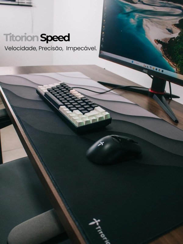 Mouse Pad Gamer Extra Grande 90x40 Deskpad Ergonômico Speed Preto Cinza Onda Degradê - Titorion