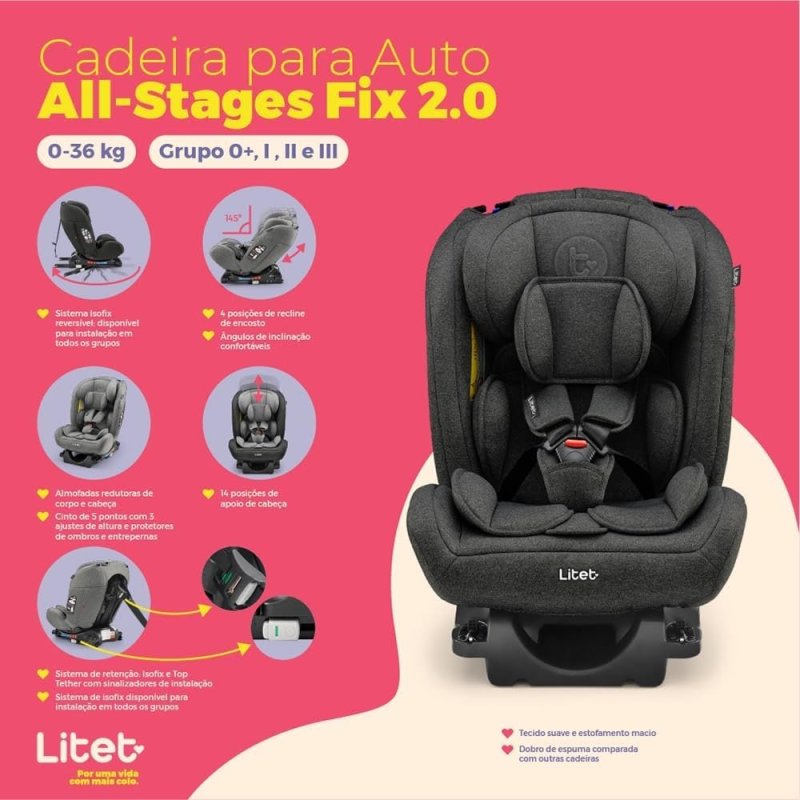 Litet All Stages Fix 2.0 0-36kg Isofix - Cadeira Auto Preta