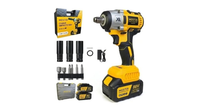 Chave De Impacto A Bateria Profissional Recarregável 88v 4ah Brushless Parafusadeira Furadeira Alta Potência Sem Escova 2 Baterias Mestri M-88v