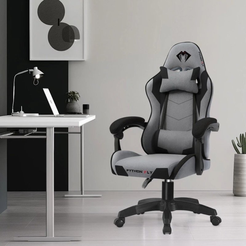 Cadeira Gamer Ergonômica Reclinável Tecido Respirável Suporte 150kg, Apoio Lombar e Pés, Base Metálica