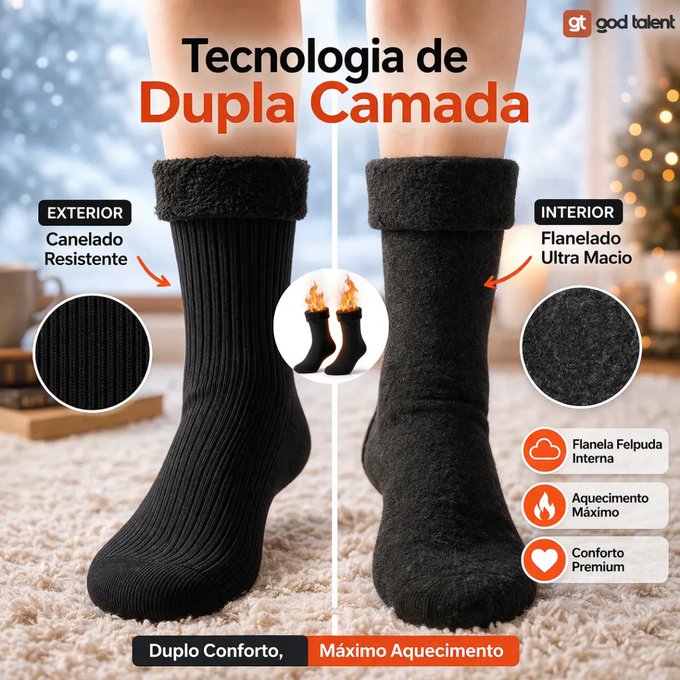 Kit com 6 Pares Meia Térmica Grossa Forrada + Frete Grátis