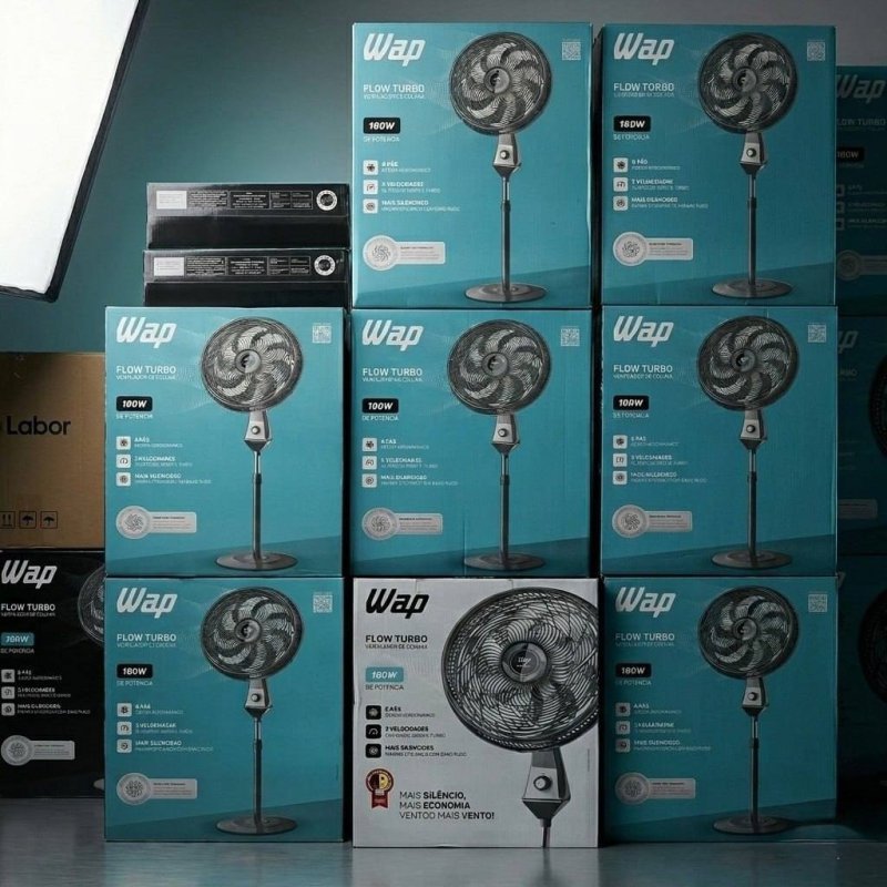 Ventilador de Coluna Silencioso WAP Flow Turbo 180W 8 Pás com Ajuste de Altura e 3 Velocidades