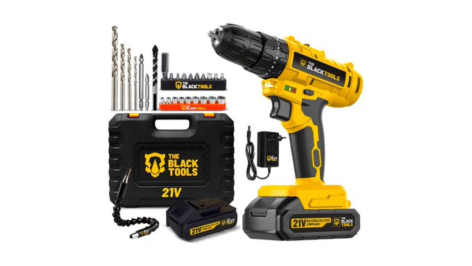 Parafusadeira e furadeira Black Tools 21V com impacto + Maleta com acessórios + Frete Grátis