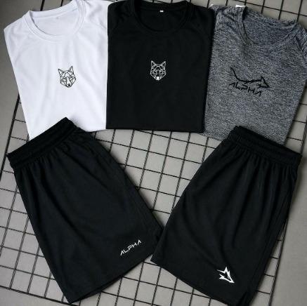Kit Bermuda Lobo+camiseta Lobo Dry Fitness Academia Alpha
