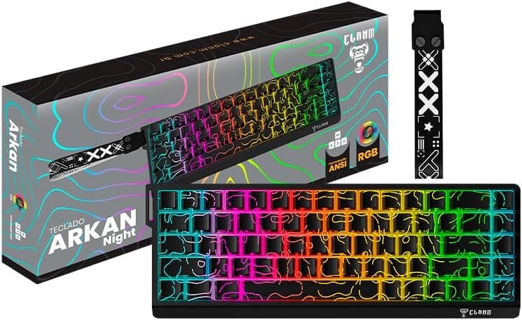 Teclado Gamer Arkan Night RGB 65% 68 Teclas Membrana Silencioso Anti Ghosting ANSI Compacto USB
