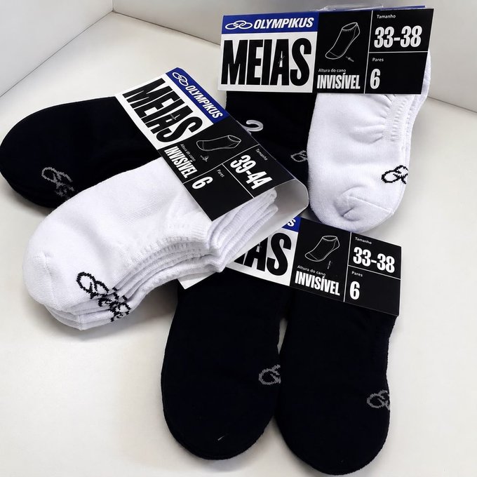 Kit com 6 Pares De Meias Algodão Invisível Olympikus