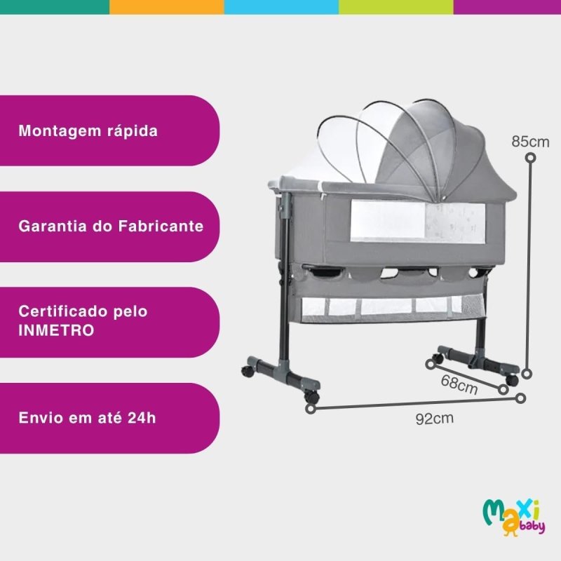 Berço Portátil Bebê Acoplado Co-Bed Connect Maxi Baby - Cinza