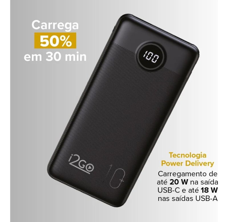 Carregador Portátil Power Bank Turbo i2GO 10000mah 20w Com Display Digital