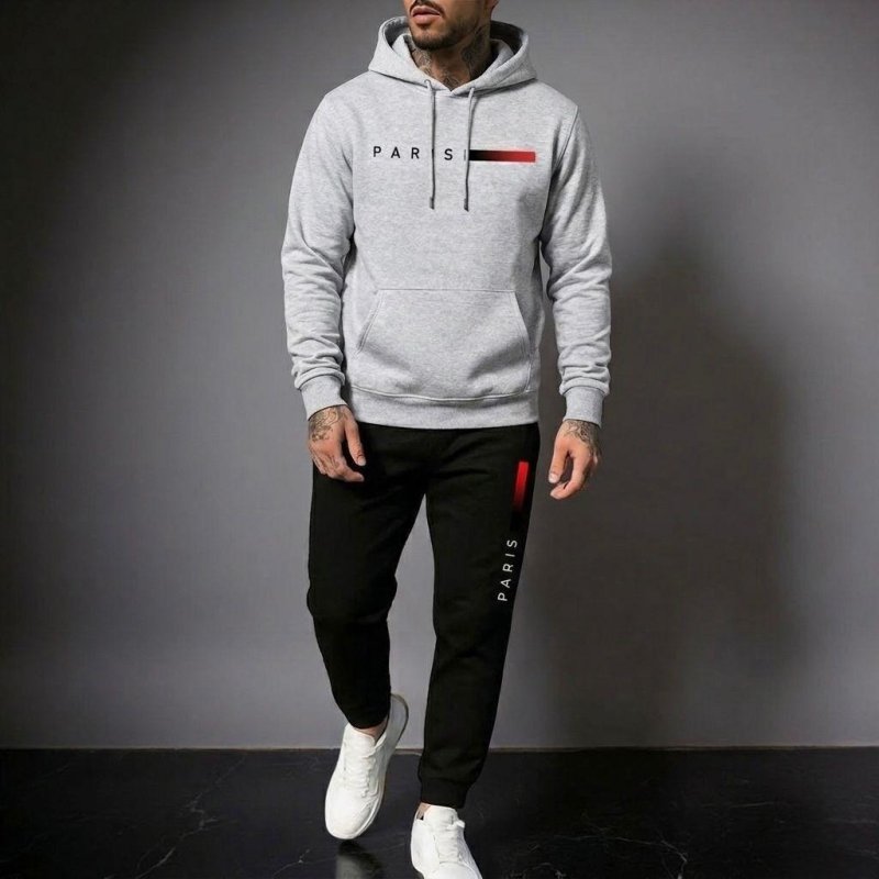 Conjunto Moletom Calça Unissex Paris Canguru Casaco Frio