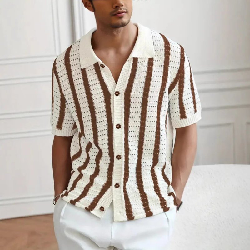 Camisa Masculina De Tecido Com Gola Polo Aberta E Manga L