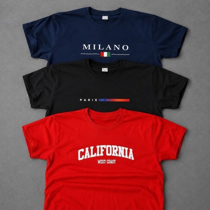 Kit com 3 Camisetas de Algodão Milano Paris Califórnia + Frete Grátis