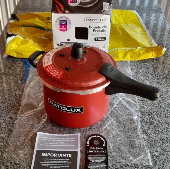 Panela de Pressão Antiaderente 5L Patolux Fecho Externo Alumínio Vermelha