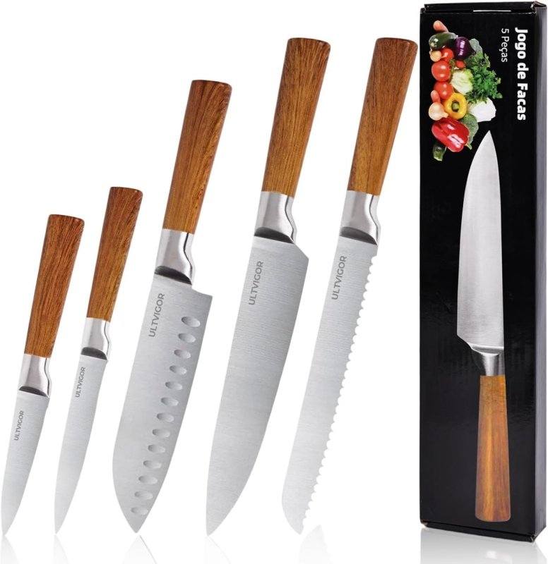 Jogo de Facas ULTVIGOR Santoku – 5 Peças