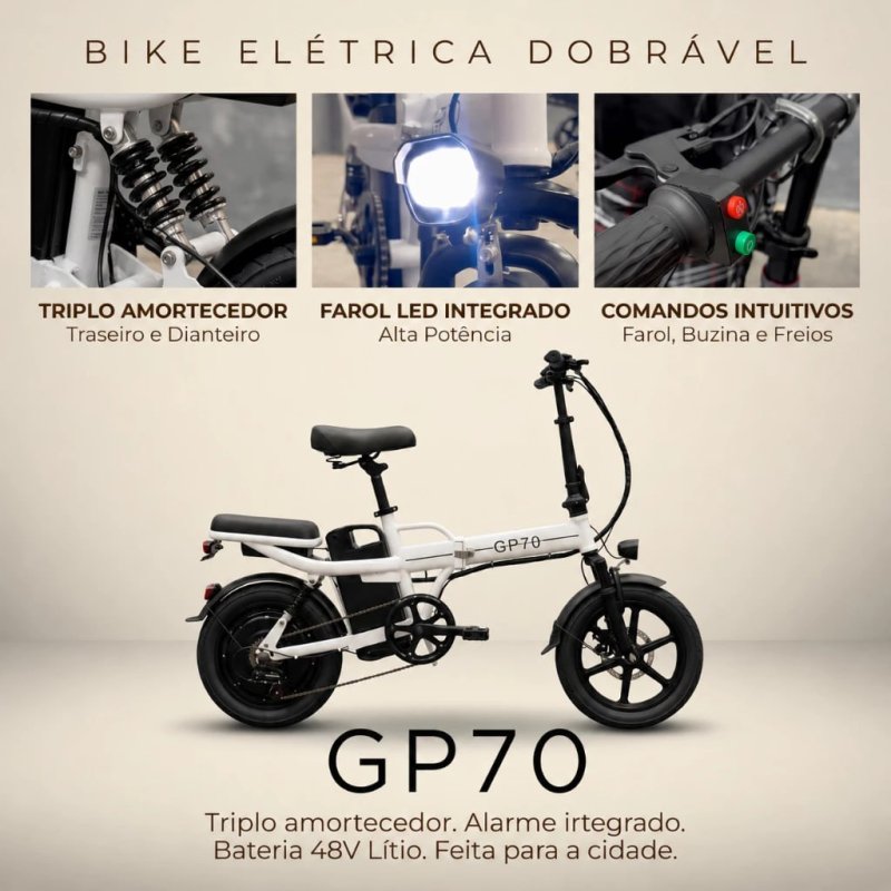 Bicicleta elétrica Branca dobravel 400w máxima de 30km com amortecedor