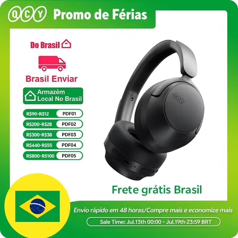 QCY H3S Headphone Bluetooth 6.0 Hi-Res LDAC com ANC Adaptativo -56dB, Áudio Espacial e 102H de Bateria