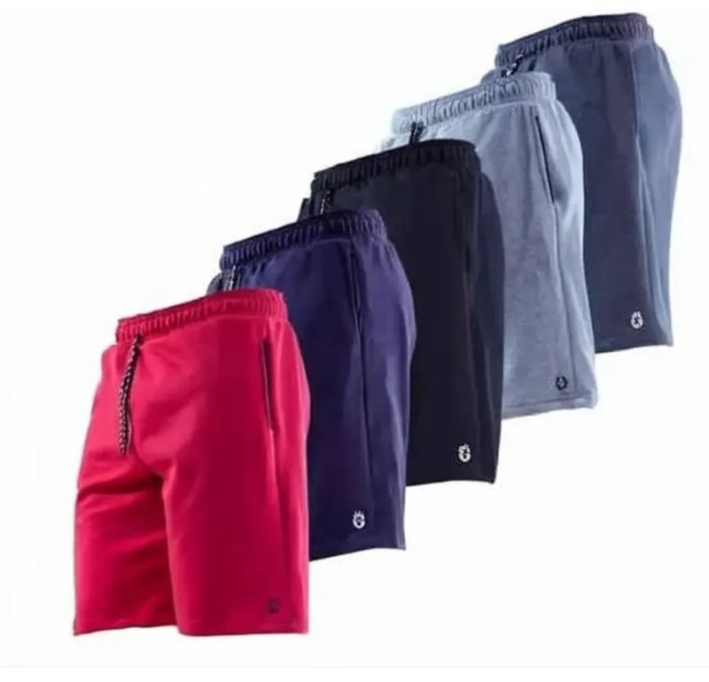 Kit 05 Bermuda Masculina Moletom Bolso Cordão Fit Elastico