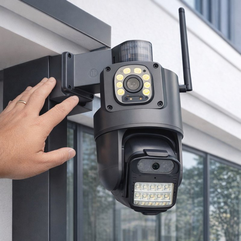 Câmera Segurança Wifi Ip Lente Dupla 2x 3mp Externa 360° A Prova Dágua Cor Cinza