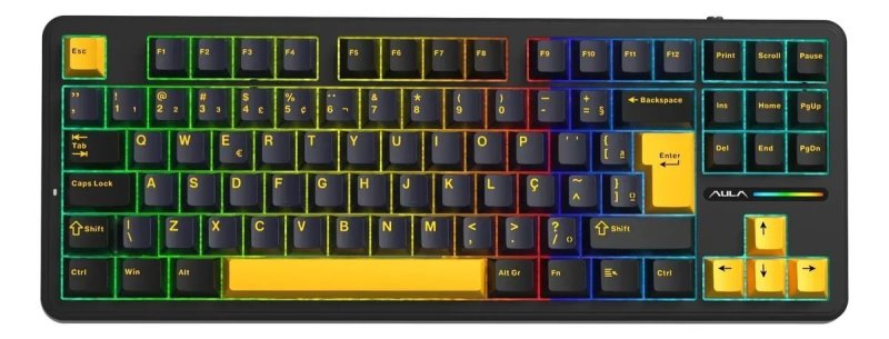 Teclado Mecânico Aula F87 Sem Fio Wireless Bt Hotswap Abnt2 Preto Português Brasil