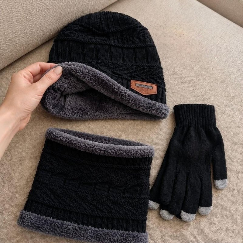 Kit Touca Gorro Cachecol Luva Touch Inverno Frio Masculino
