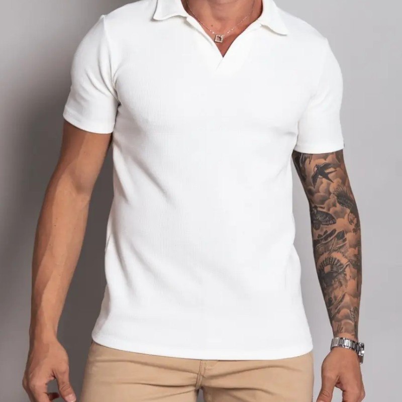 Polo Sem Botao Masculina Minimalista Com Tecido Texturizado