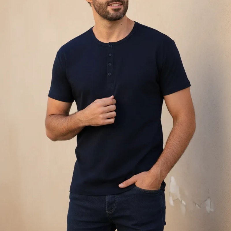 Camiseta Henley Masculina (8 cores)