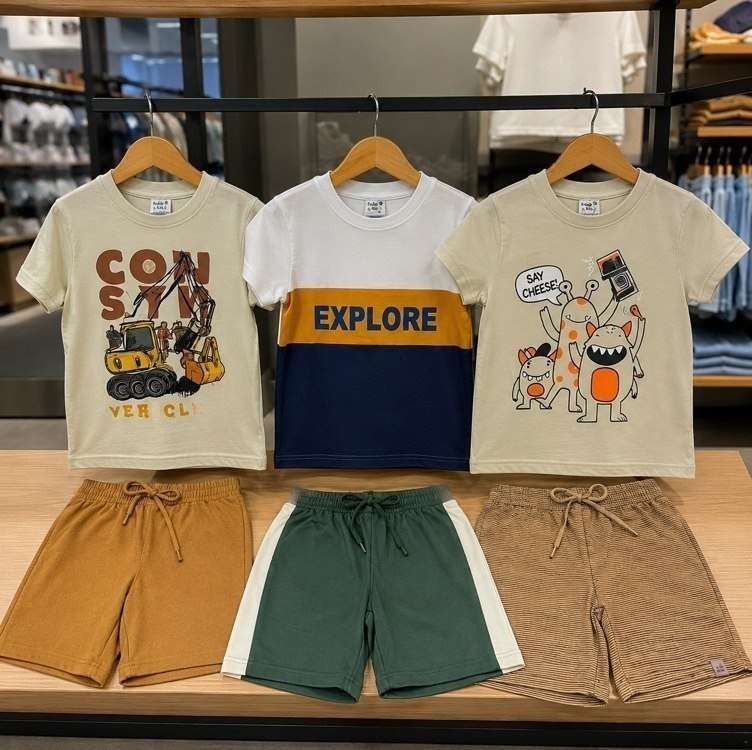Kit 6 Peças Infantil Verão Menino 3 Camisetas + 3 Bermudas + Frete Grátis