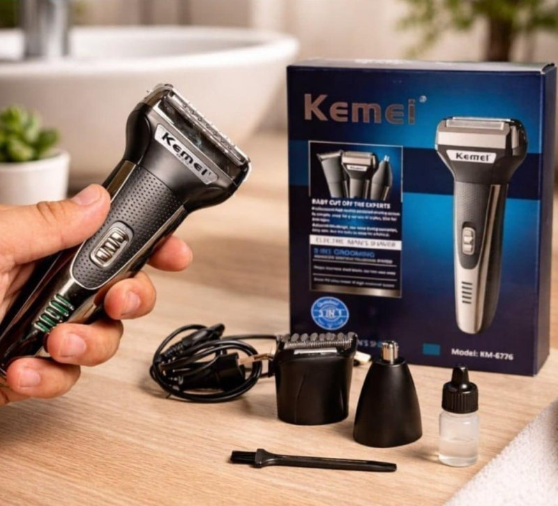 Barbeador KM6776 Recarregável Multifuncional 3 em 1 Kemei