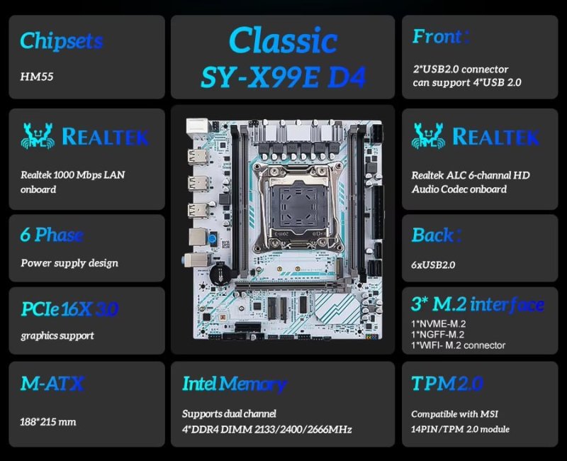 Placa Mãe SOYO X99e D4 , Suporte tmp2.0