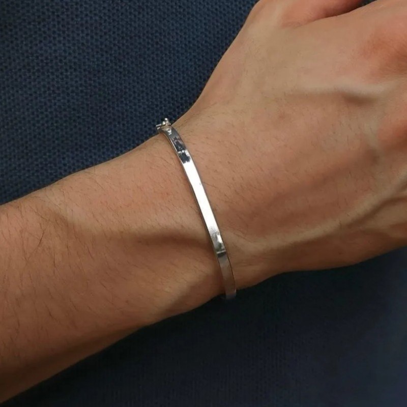 Bracelete De Prata Quadrado Prateado