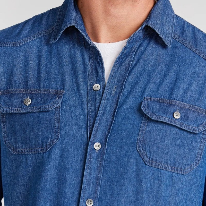Camisa Jeans Manga Longa Slim