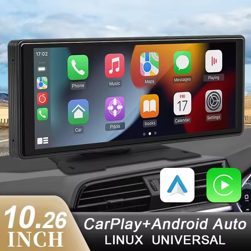 Tela Multimídia Espelho Retrovisor 10.26" com CarPlay e Android Auto Sem Fio