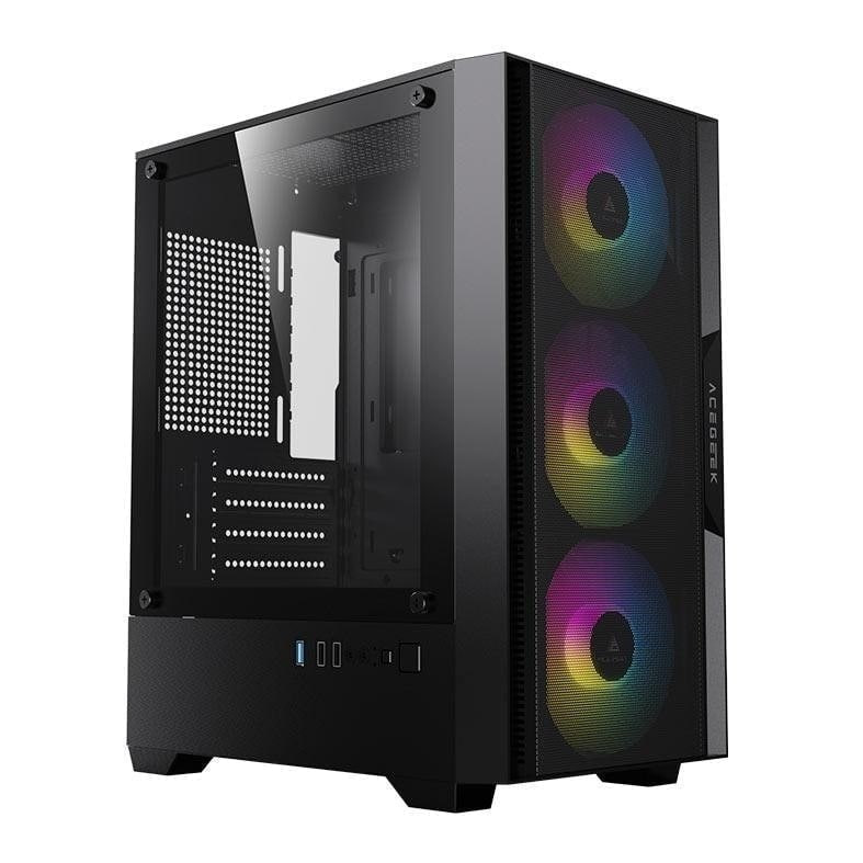 Gabinete Gamer Acegeek Stratus Mesh, Rainbow, Mid-Tower, Lateral de Vidro, Com 3 Fans