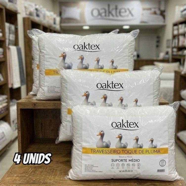 Kit 4 Travesseiros Oaktex 50x70 Antialérgico Fibra Siliconada Branco + Frete Grátis