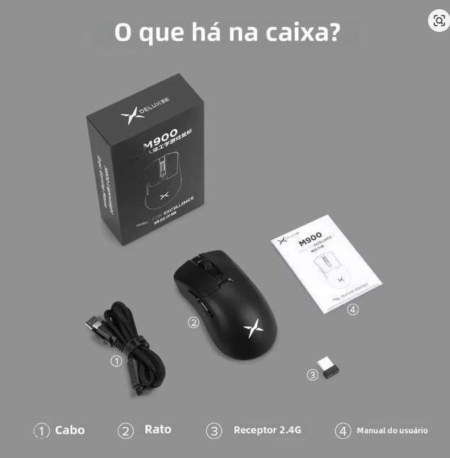 Mouse Sem Fio Delux M900 Se PAW3311 1000Hz +-63g 2.4Ghz/Com Fio 400mAh