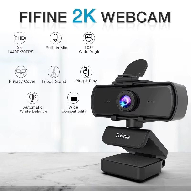 Webcam Fifine K420 2K Com Microfone 1440p tripé k 420
