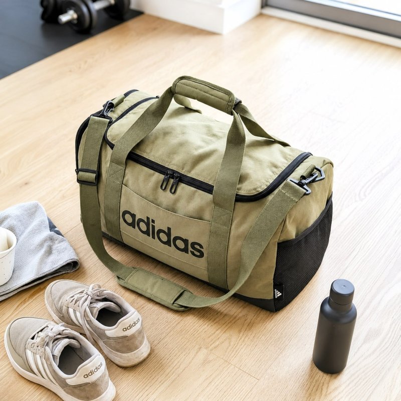 Mala Duffel Pequena Linear Feminino E Masculino adidas Cor Olive Strata / Black