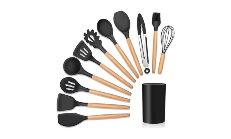 Conjunto Utensílios Cozinha em Silicone Kit 12 Peças Compacto