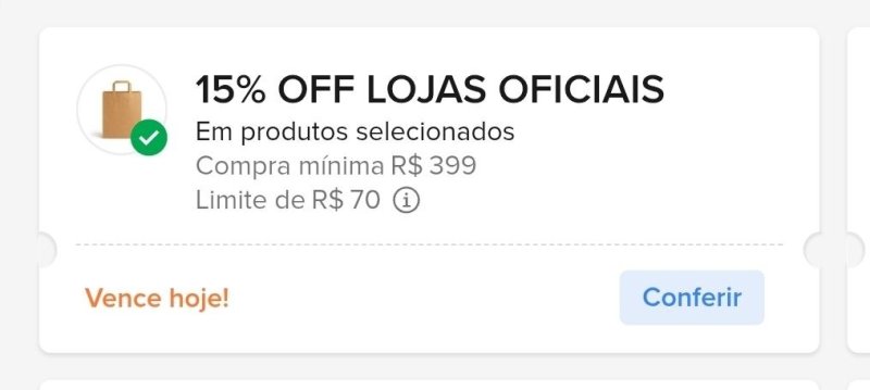 CUPOM: LOJASOFICIAIS - 15% OFF nas compras acima de R$399,00