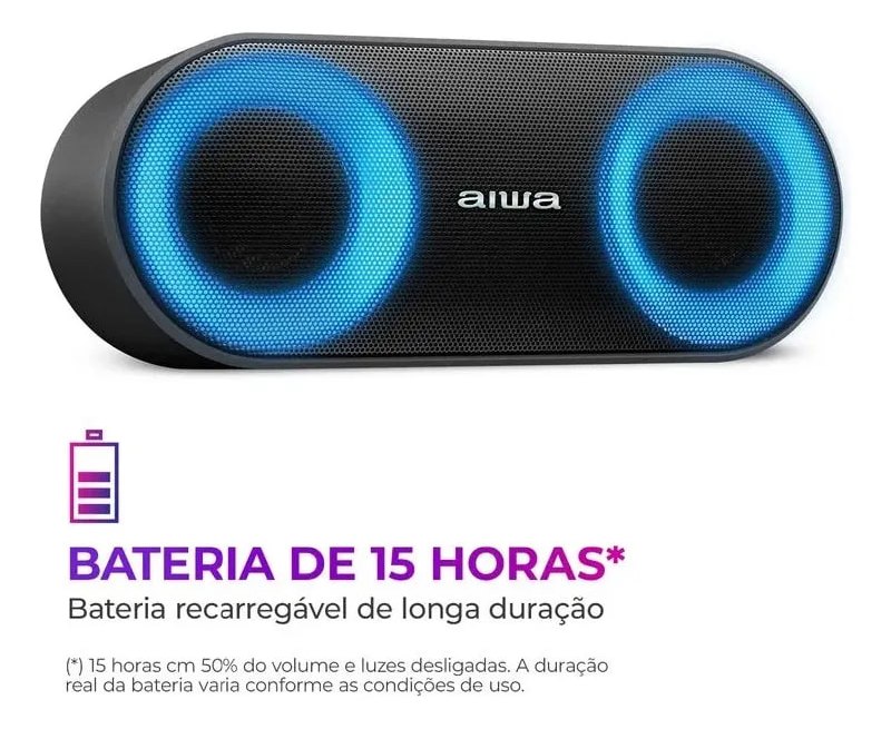 Aiwa AWS-SP-01 Speaker Bluetooth - Som Potente - Preto