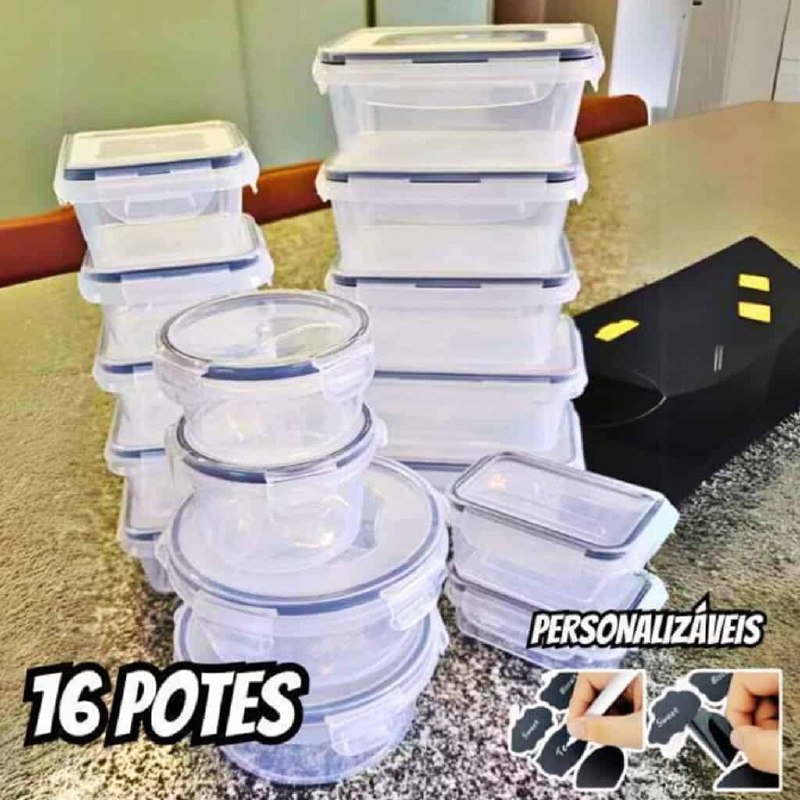 Conjunto 16 Potes Herméticos Croix Empilhável Tampa e Trava Cor Transparente
