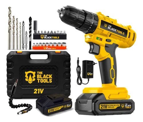 Parafusadeira Furadeira De Impacto A Bateria 21V 3/8” Bivolt 1400 Rpm Com Acessórios E Maleta