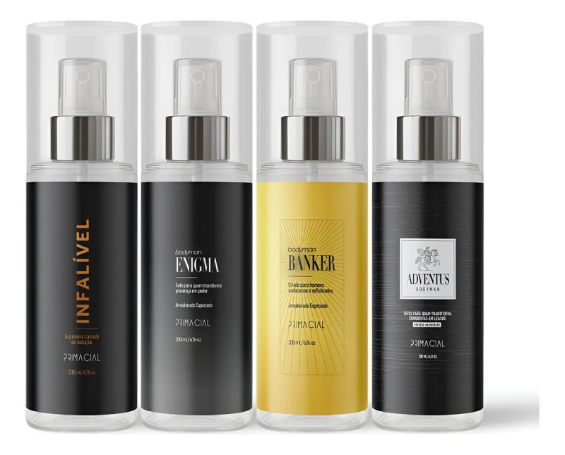 Primacial Kit Body Splash Masculino 4 Aromas 200ML - Amadeirado