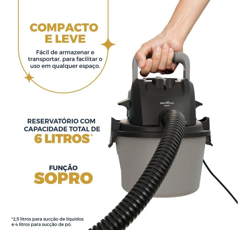 Britânia Aspirador De Pó E Água 6L 1500W BAS71 - Cinza
