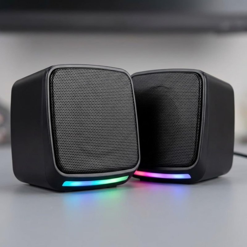Caixa de Som para PC Gamer 6W RMS, Alto Falante Estéreo com Iluminação RGB, Conexão USB e P2