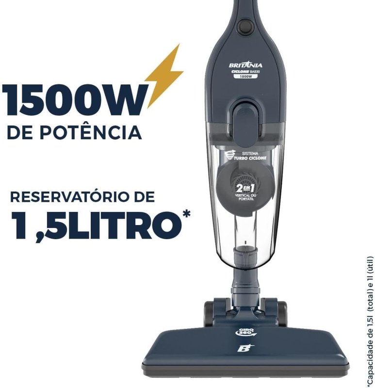 Britânia Aspirador Vertical 2 em 1 - 1400W Ciclone 1,5L - Azul
