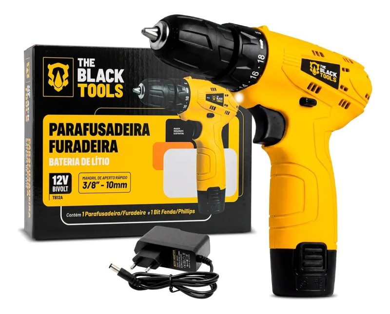 The Black Tools TB12A 3/8 - Parafusadeira Furadeira - Bateria - Amarelo