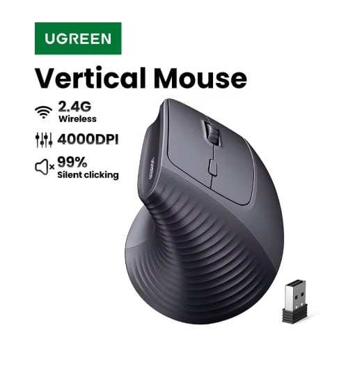 UGREEN Vertical Mouse Sem Fio 2.4G Ergonômico 4000DPI 6 Botões