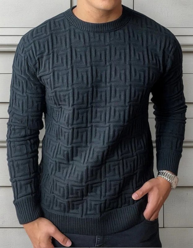 Suéter Masculino Lã Tricot Manga Longa Trabalhado